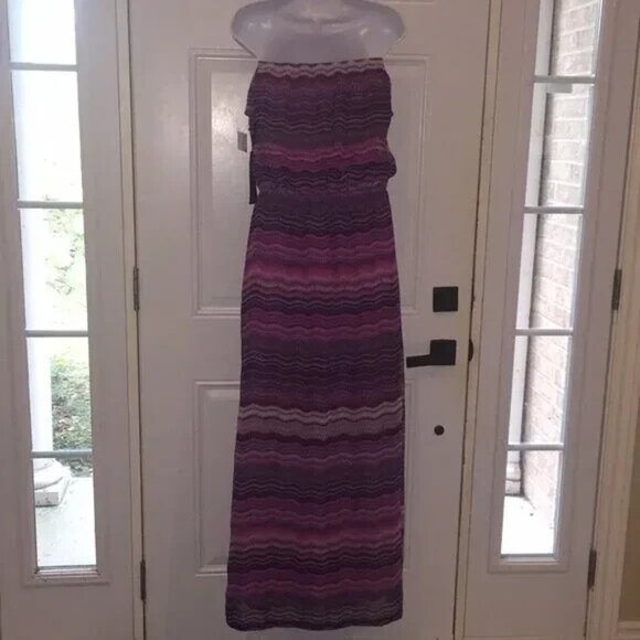 Ali & Kris Strapless Off The Shoulder Summer Sundress Peacock Feather Size Large - Picture 6 of 10